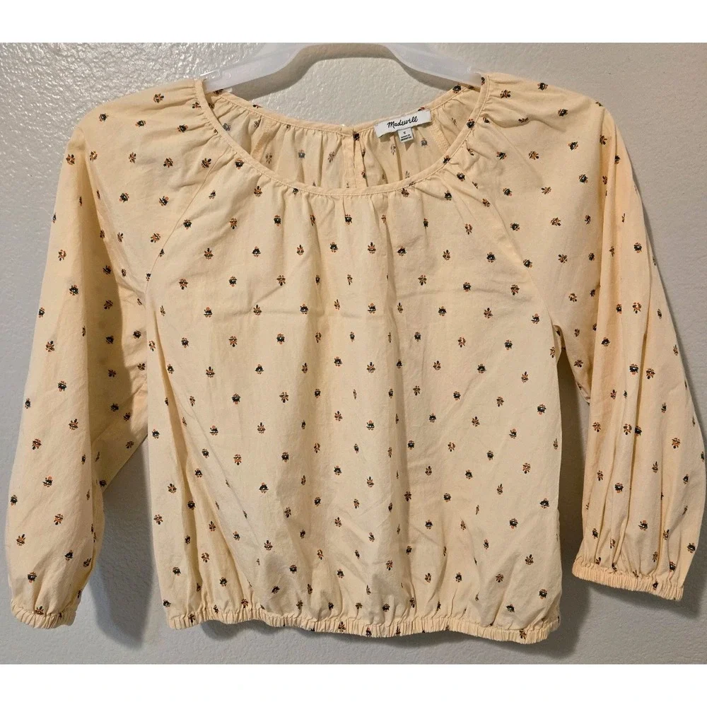 Madewell Gathered Puff Sleeve Crop Top In Sunrise Floral 3/4 Sleeve Size Small
